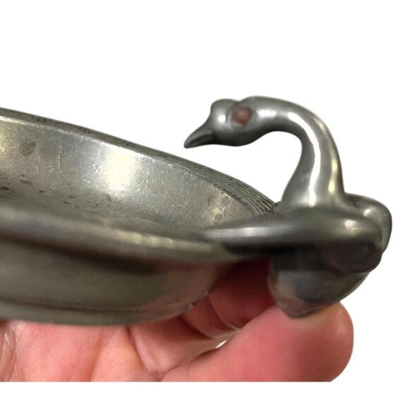 Vintage Yamaka & Co Japan Pewter Goose Tray Red (Possible Jade/Coral) Eyes - Picture 8 of 13